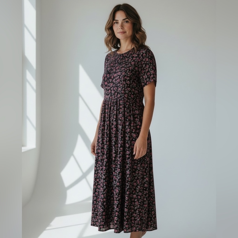 Floral Black and Pink Maxi Dress Betsy Lauren Size 16 New